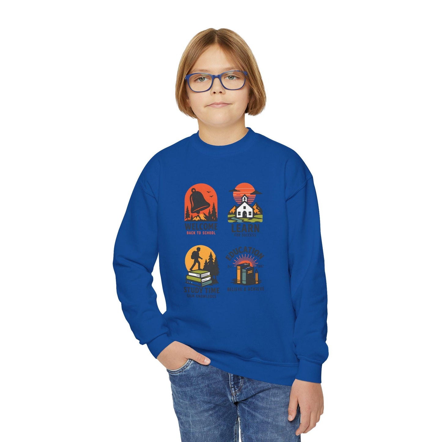 Kids Inspiring Sweatshirt - Welcome, Learn, Study Time, Fun Sweatshirt, Classroom Style, Back to School, Gift for Boy & Girl Back to School