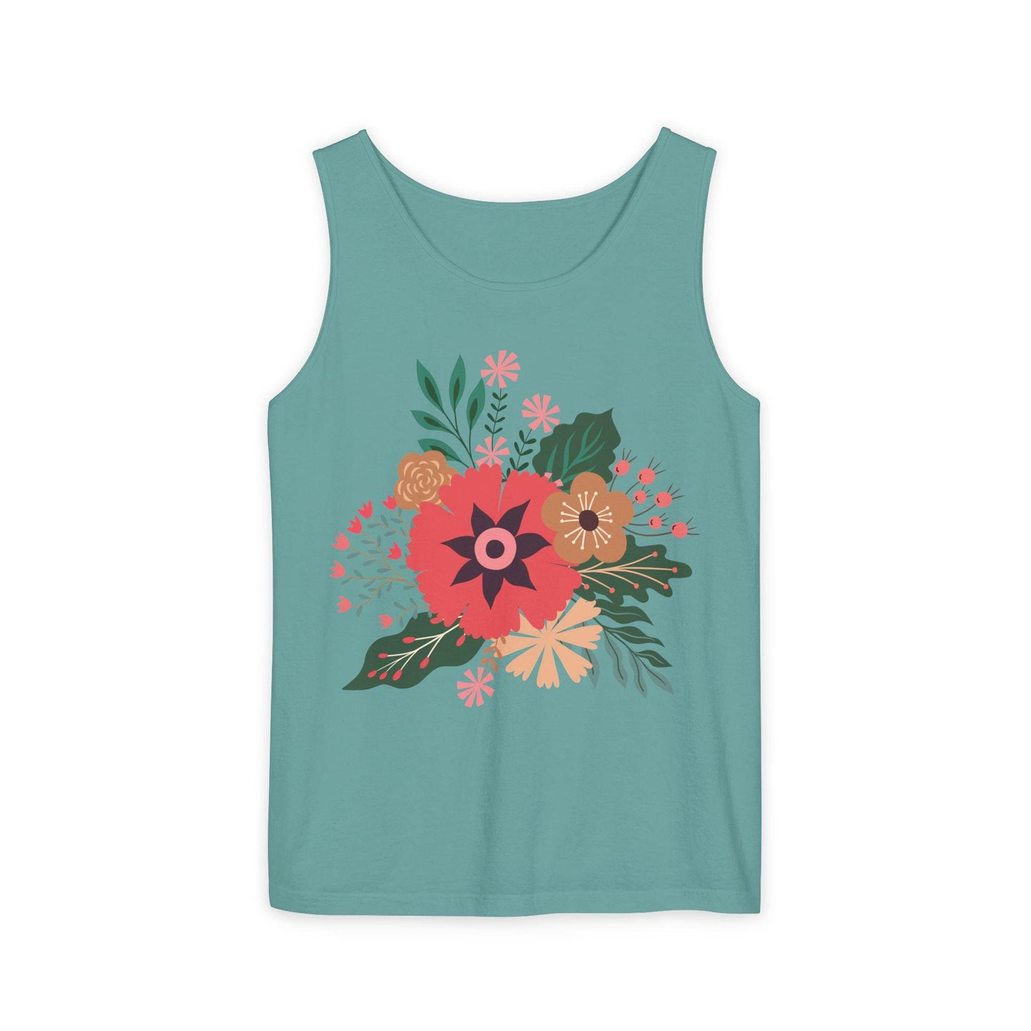 Boho Floral Tank Top, Soft Cotton Summer Tee, Boho Chic Top, Gift for Her, Casual Wear, Fun Vibes Shirt, Comfort Color, Summer Style Blouse,