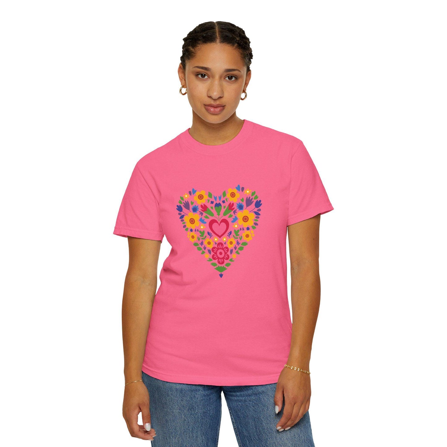 Floral Heart Unisex T-Shirt, Colorful Graphic Tee for Nature Lovers, Perfect for Spring Parties, Mother's Day Gift, Casual Everyday Wear