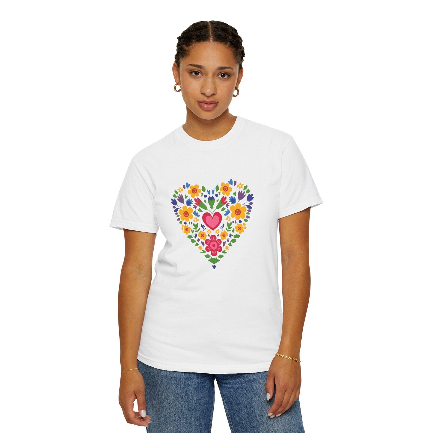Floral Heart Unisex T-Shirt, Colorful Graphic Tee for Nature Lovers, Perfect for Spring Parties, Mother's Day Gift, Casual Everyday Wear