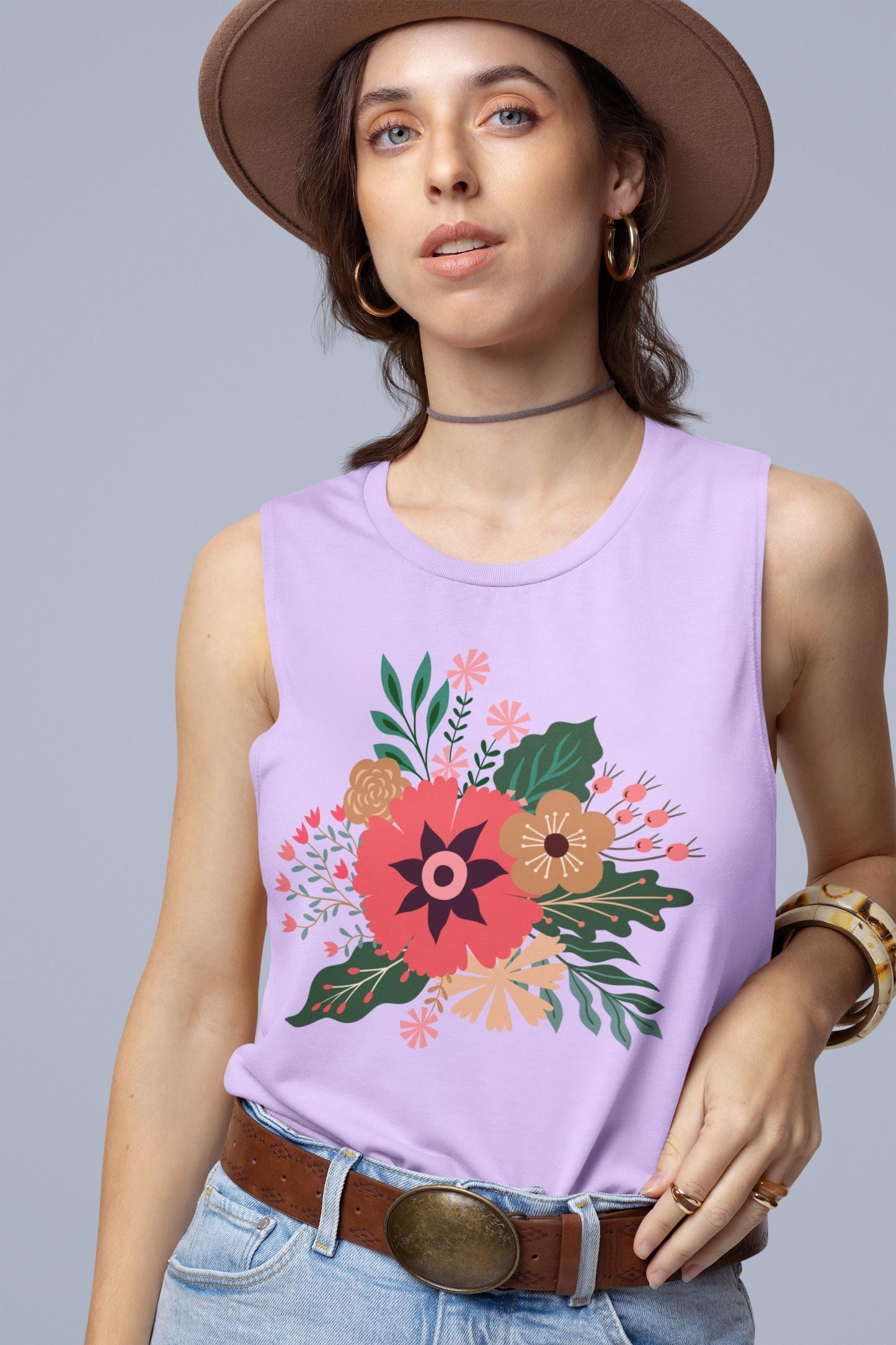 Boho Floral Tank Top, Soft Cotton Summer Tee, Boho Chic Top, Gift for Her, Casual Wear, Fun Vibes Shirt, Comfort Color, Summer Style Blouse,