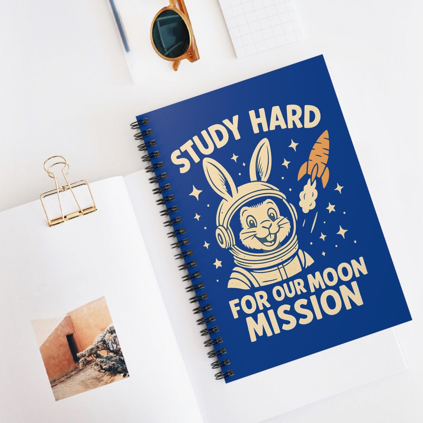 Astronaut Bunny Spiral Notebook - Study Hard for Our Moon Mission, Students Teachers STEM Gift Cute, Study Notes Planner Back to School
