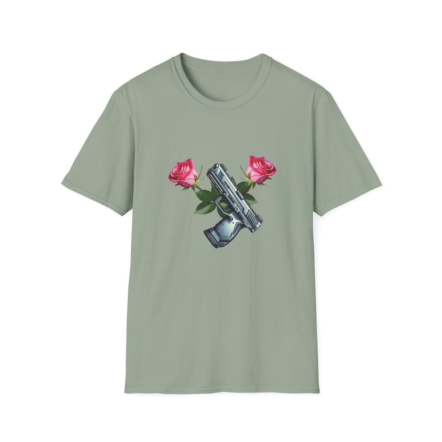 Gun and Rose Graphic Tee, Second Amendment Rights T-Shirt, Girls Just Wanna Have Guns Shirt, Pistol and Roses Design, 2A Rights Comfort