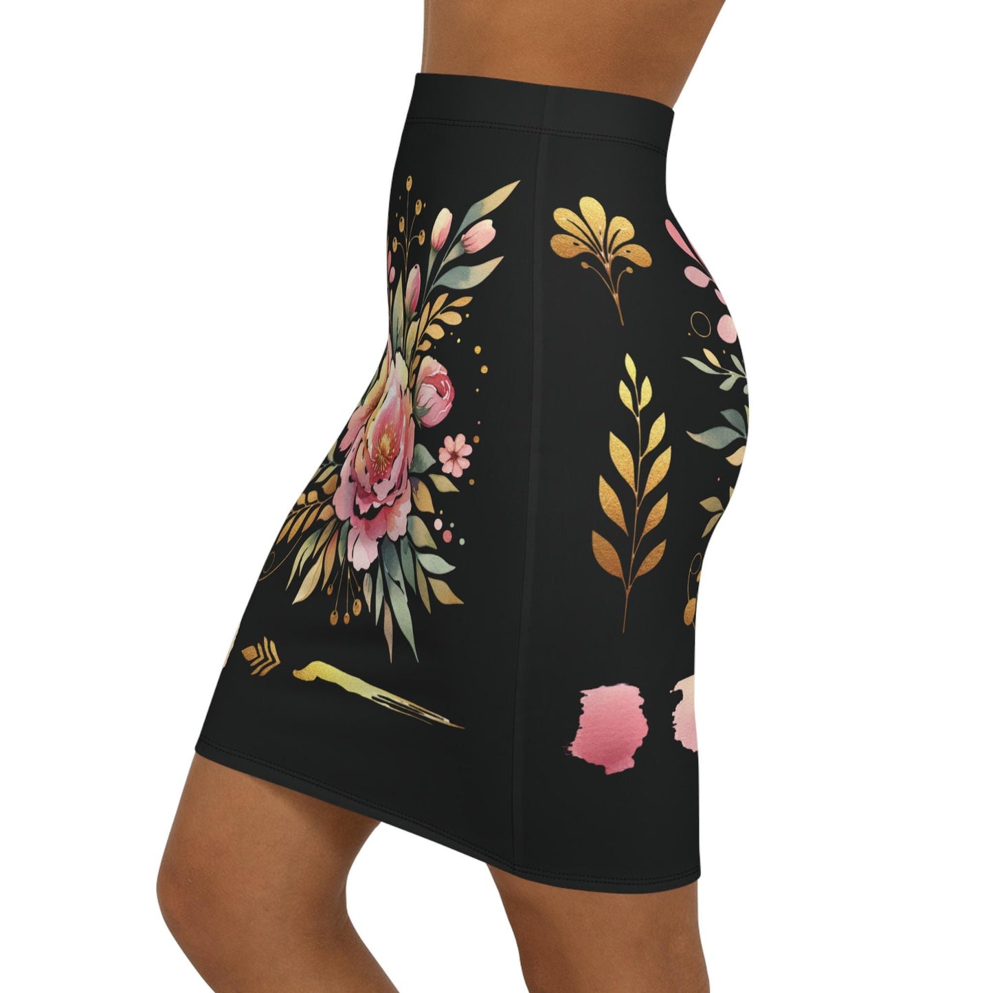 Floral Women's Mid-Waist Pencil Skirt, Chic Design for Everyday, Office Wear, Floral Fashion Statement, Gift for Her, Fun Spring Summer Wear