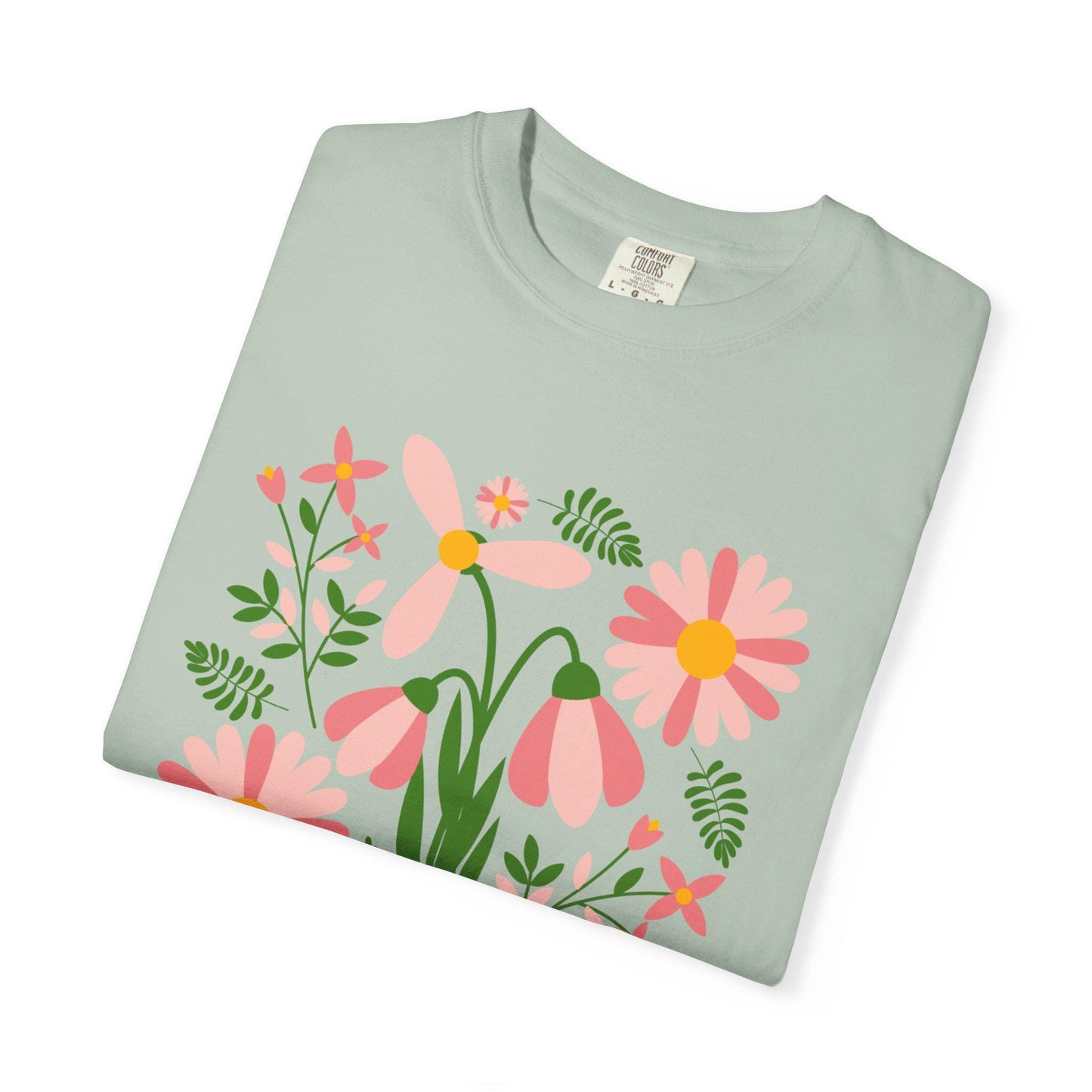 Boho Daisy Flower Tee Shirt, Boho Floral Garden, Comfort Colors Wildflower T-Shirt, Summer Style, Casual Tee, Trendy Flower Print Shirt
