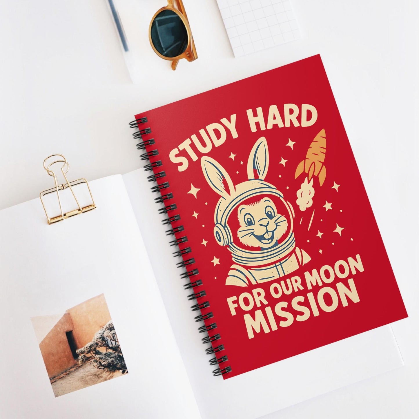 Astronaut Bunny Spiral Notebook - Study Hard for Our Moon Mission, Students Teachers STEM Gift Cute, Study Notes Planner Back to School