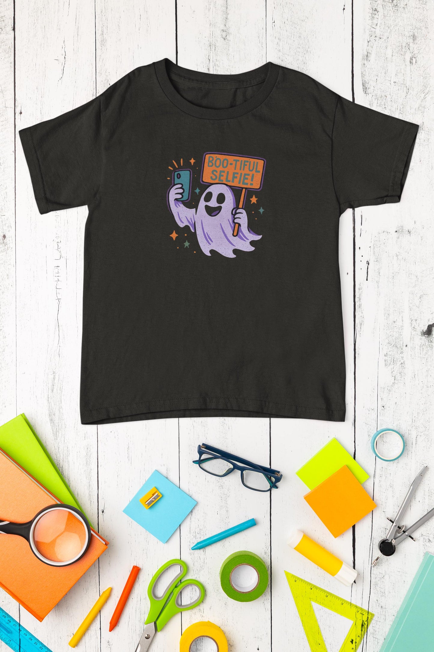 Boo-tiful Selfie Ghost Kids Tee, Halloween Shirt, Youth Tee for Boys and Boys, Spooky Kids Apparel, Fun Ghost Design, Back to School Apparel