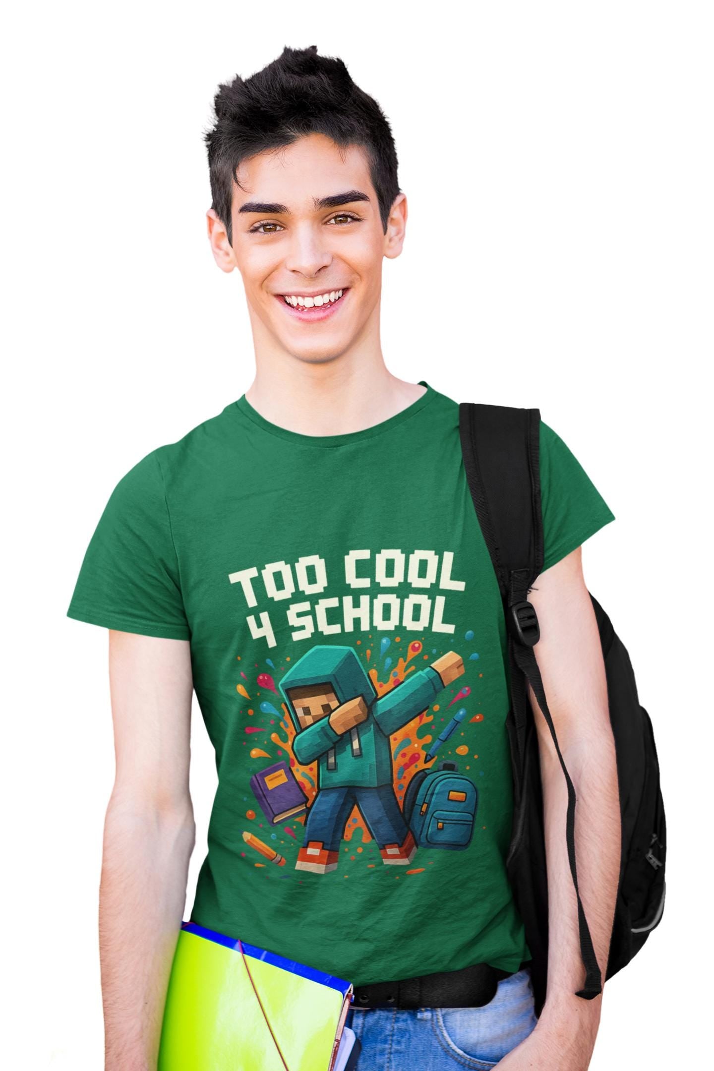 Minecraft Inspired Too Cool 4 School Youth T-Shirt, Kids Tee, Back to School Gift for Students, Welcome Back T-Shirt, Back-to-School T-Shirt