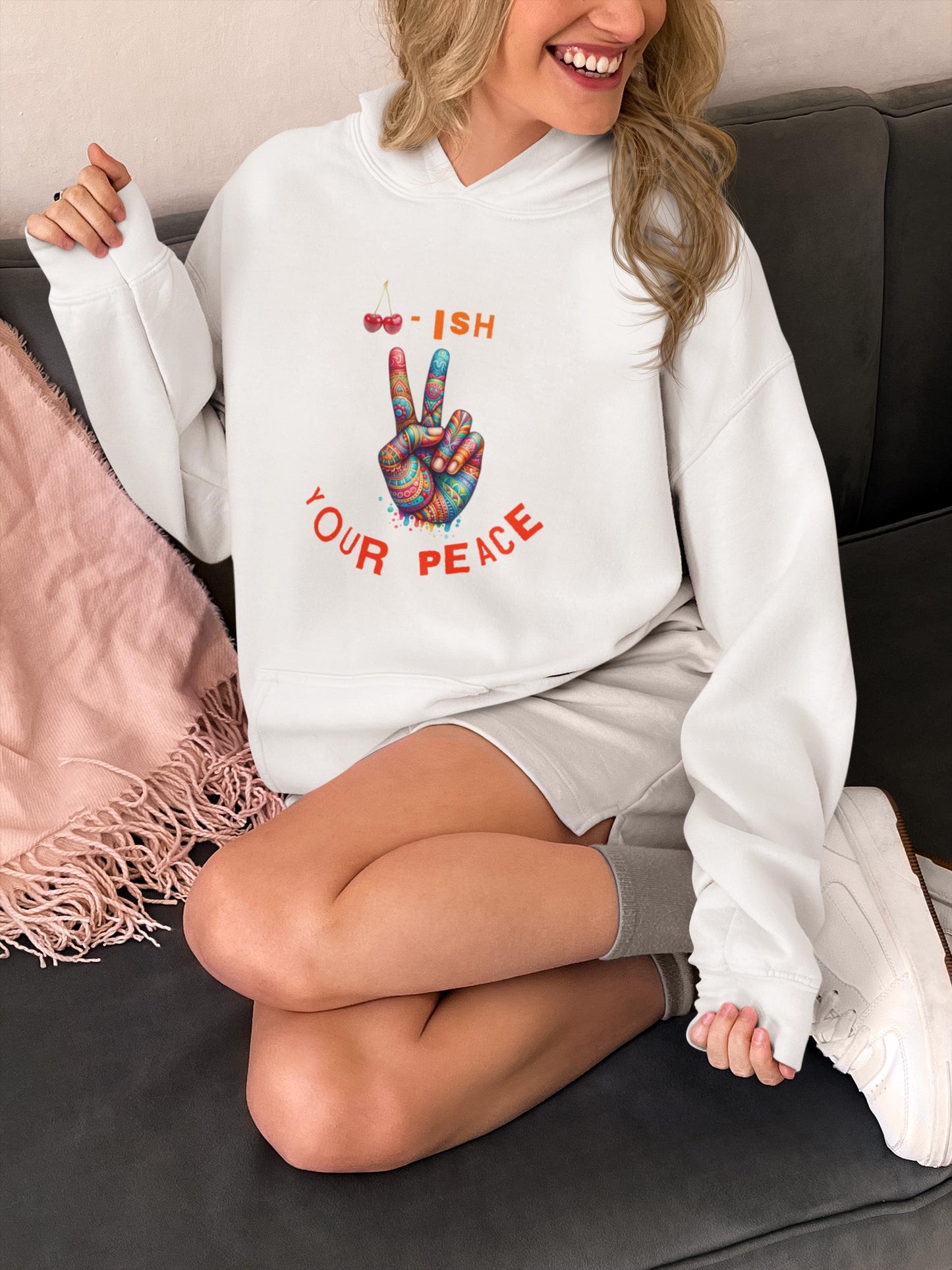 Cherrish Your Peace Sign Unisex Hoodie with Vibrant Design, Cozy Sweatshirt for Everyday Wear, Perfect Gift for Activists, Casual Streetwear