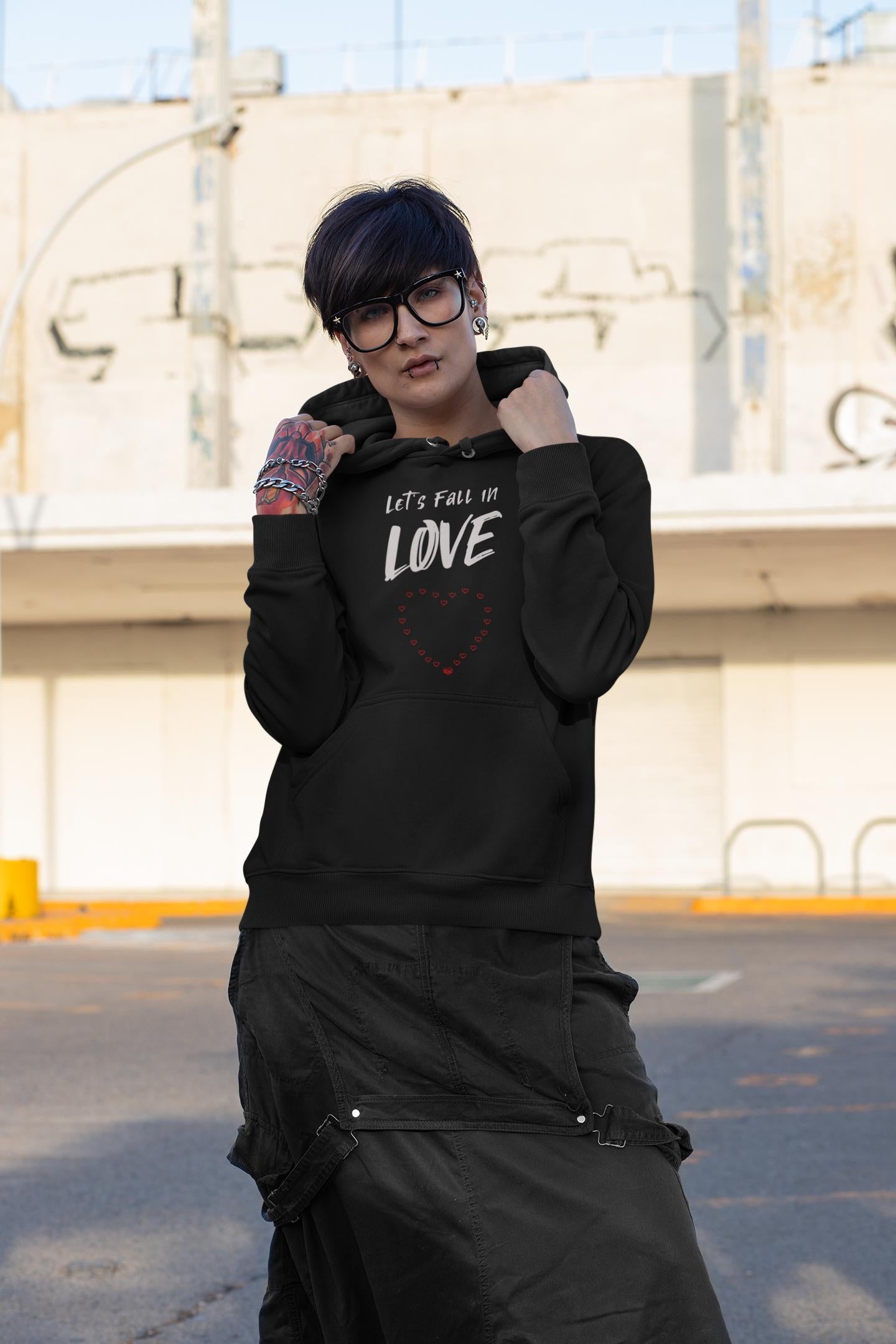 Let's Fall in Love Fun Flirty Hoodie, Fall Graphic Hooded Sweatshirt, Everyday Wear Cozy Hoodie, Cute Summer Top, Unisex Pullover Sweater