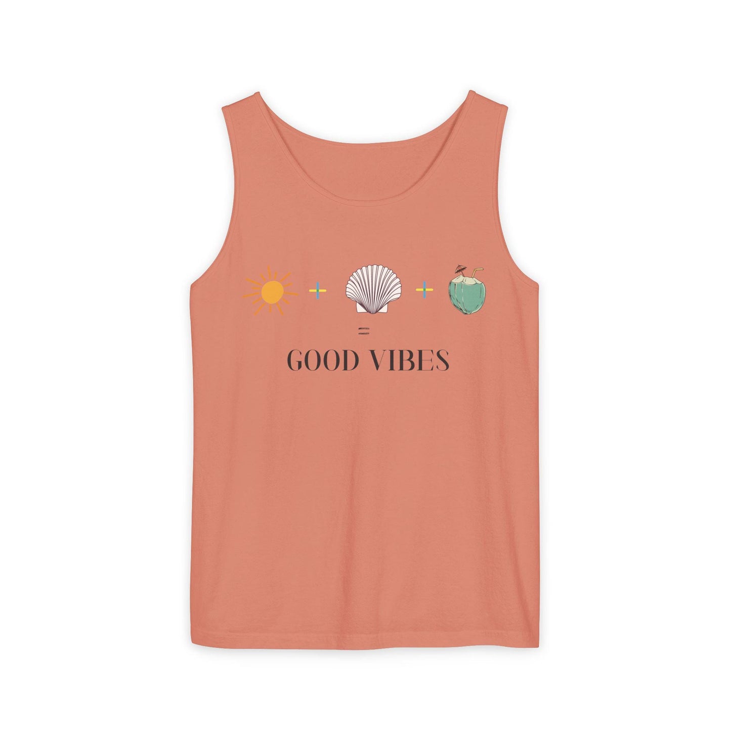 Sun Salt Sand Coconut Tank Top, Beach Vibes Graphic Tee, Summer Essentials for Casual Wear, Unisex Garment-Dyed Tank, Fun Holiday Weekend