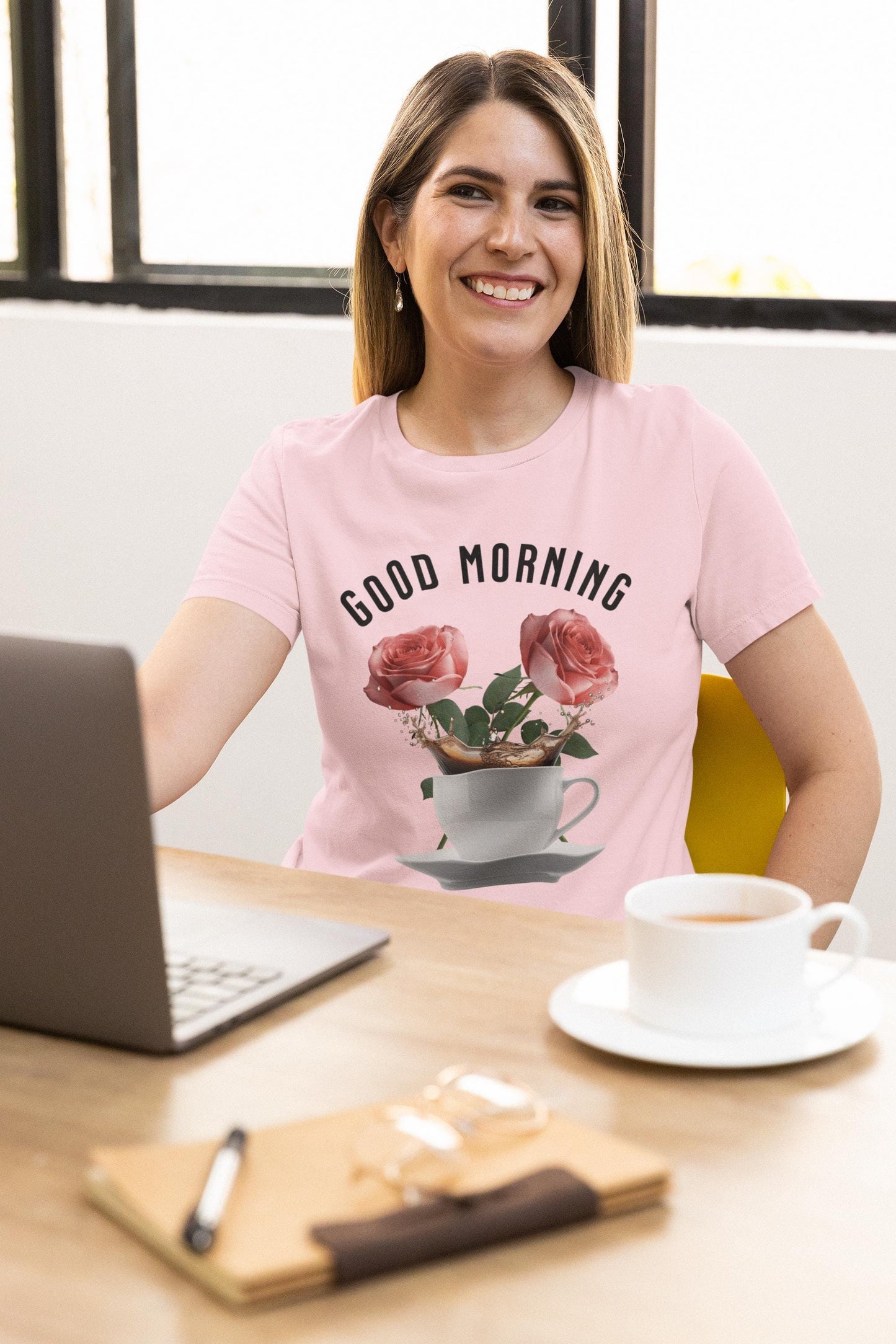 Good Morning Floral Coffee Tee, Unisex Jersey Short Sleeve Tee, Inspirational Gift, Birthday Gift, Casual Wear, Spring Vibes