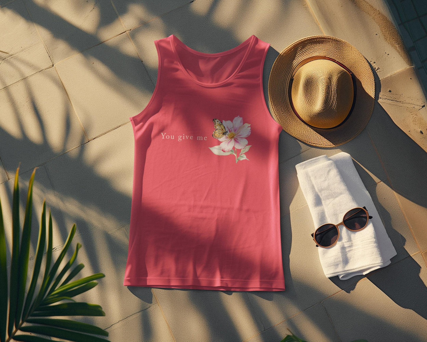 Whimsical Floral Butterfly Tank Top, Nature Lover Shirt, Everyday Casual Tee, Gift for Her, Spring Fashion Top, Eco-friendly Apparel, Unisex