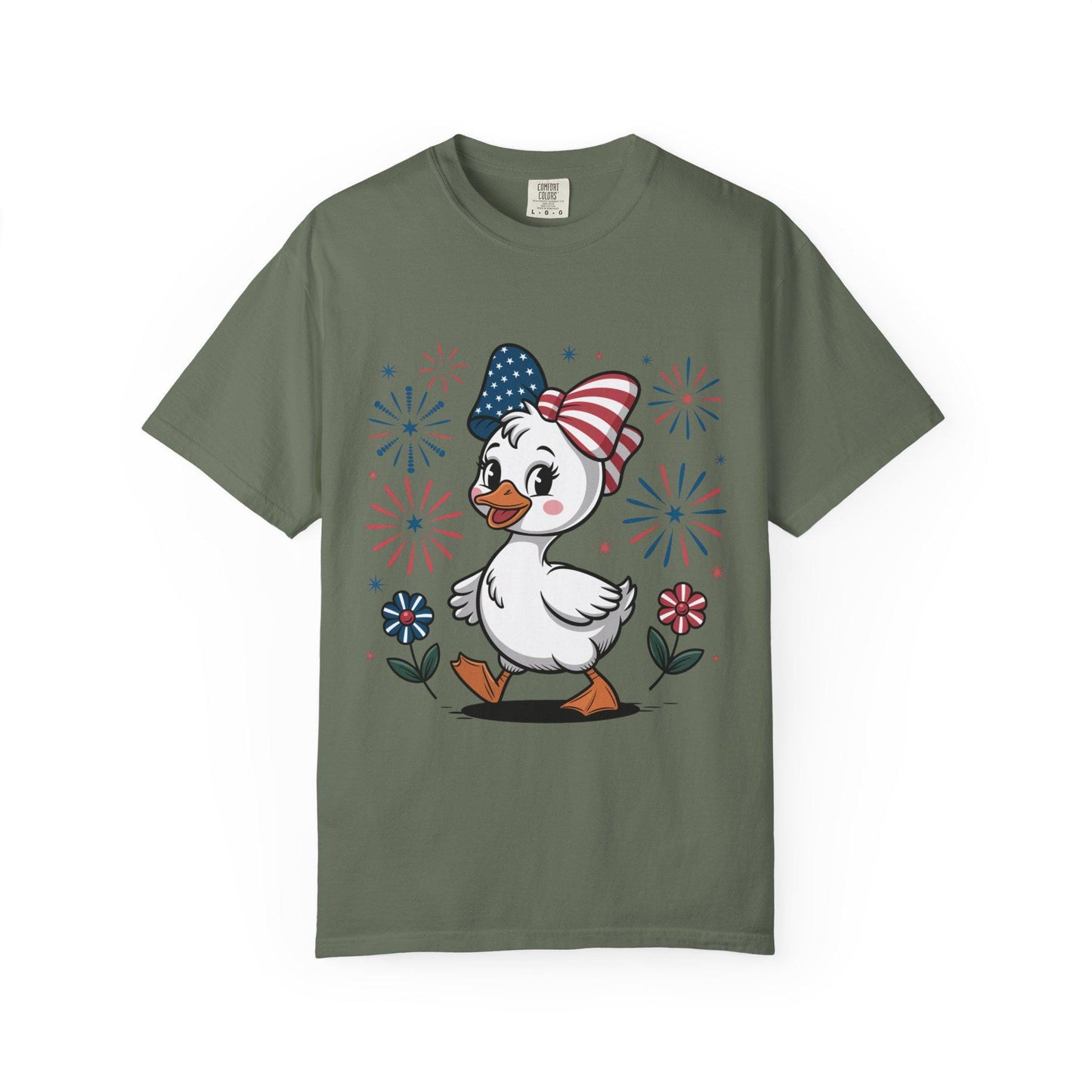 Patriotic Duck T-Shirt, Men and Women Garment-Dyed Tee for July 4th, Summer BBQ, Independence Day, Red White Blue, Comfort Colors Wear.