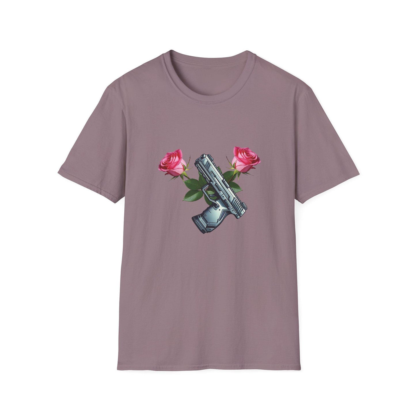 Gun and Rose Graphic Tee, Second Amendment Rights T-Shirt, Girls Just Wanna Have Guns Shirt, Pistol and Roses Design, 2A Rights Comfort