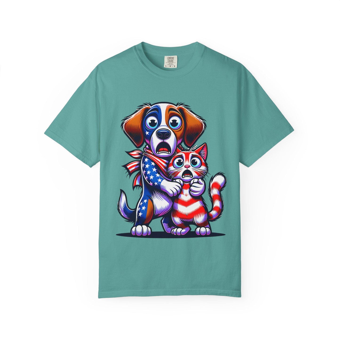 4th of July Dog and Cat T-Shirt, Men and Women Garment-Dyed Tee for July 4th, Summer BBQ, Independence Day, Red White Blue, Comfort Colors.