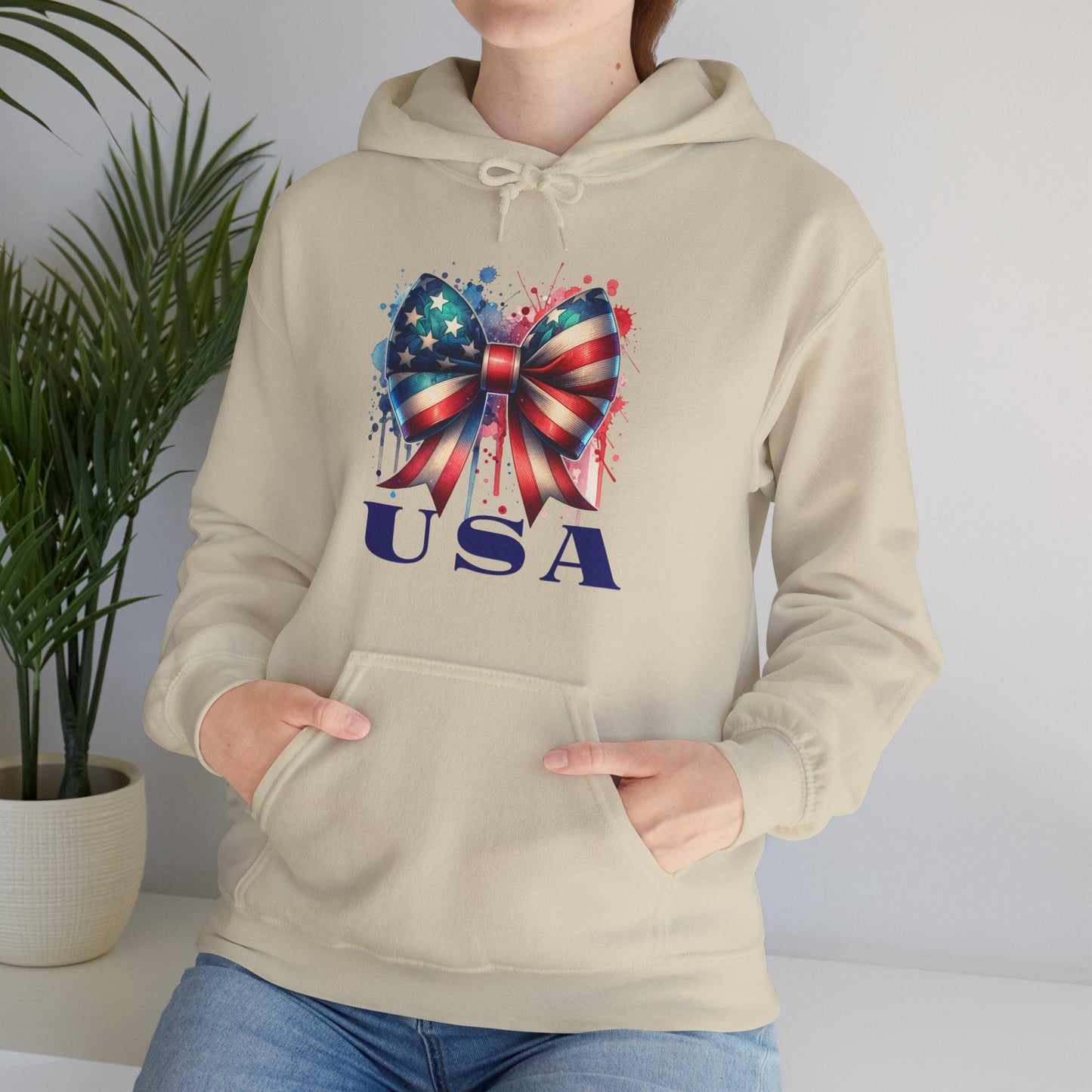 Patriotic Bow Hoodie - USA Design, Fourth of July, Independence Day, Gift for Her, Cozy Sweatshirt, Summer Style, Holiday Apparel