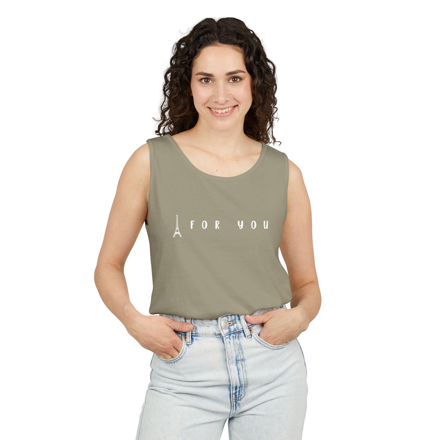 Eiffel in Love Tank Top, Playful Summer Beach Top, Flirty French Kiss Top, Paris Vacation Tank Top, Romantic Graphic Top for Her & Him