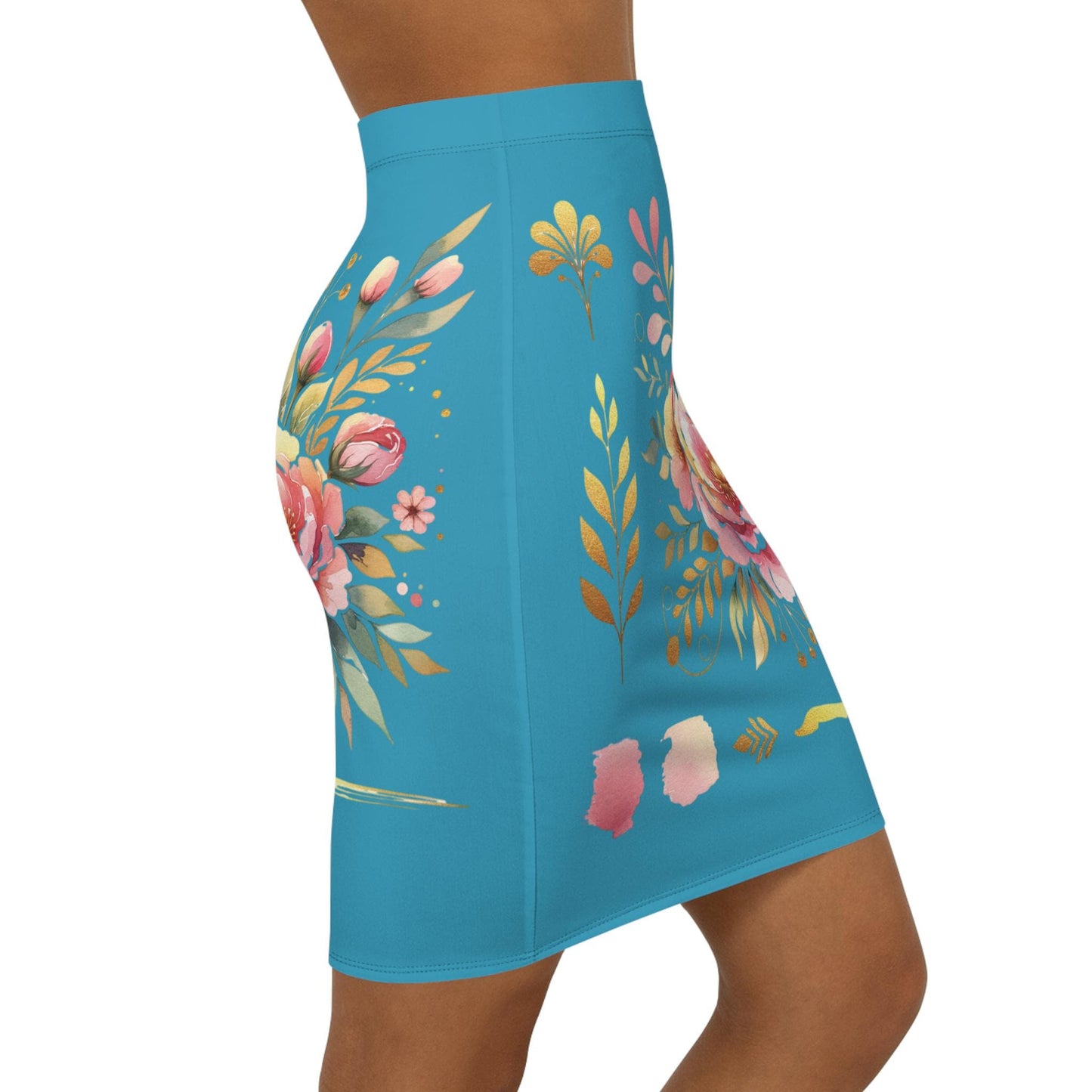 Floral Women's Mid-Waist Pencil Skirt, Chic Design for Everyday, Office Wear, Floral Fashion Statement, Gift for Her, Fun Spring Summer Wear