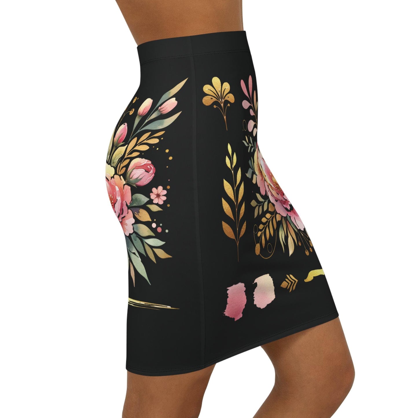 Floral Women's Mid-Waist Pencil Skirt, Chic Design for Everyday, Office Wear, Floral Fashion Statement, Gift for Her, Fun Spring Summer Wear