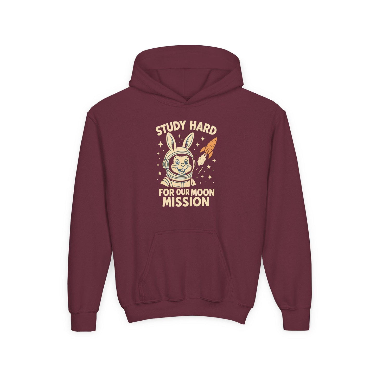 Astronaut Bunny Youth Hoodie, Study Hard Hoodie, Back to School Gift for Student, Welcome Back Hoodie, Back-to-School Hoodie, Student Hoodie