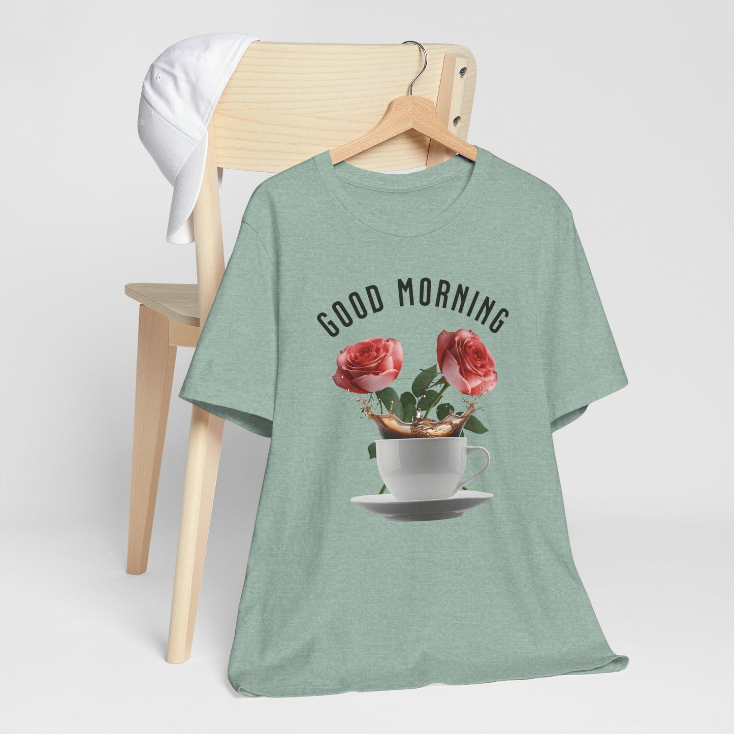 Good Morning Floral Coffee Tee, Unisex Jersey Short Sleeve Tee, Inspirational Gift, Birthday Gift, Casual Wear, Spring Vibes