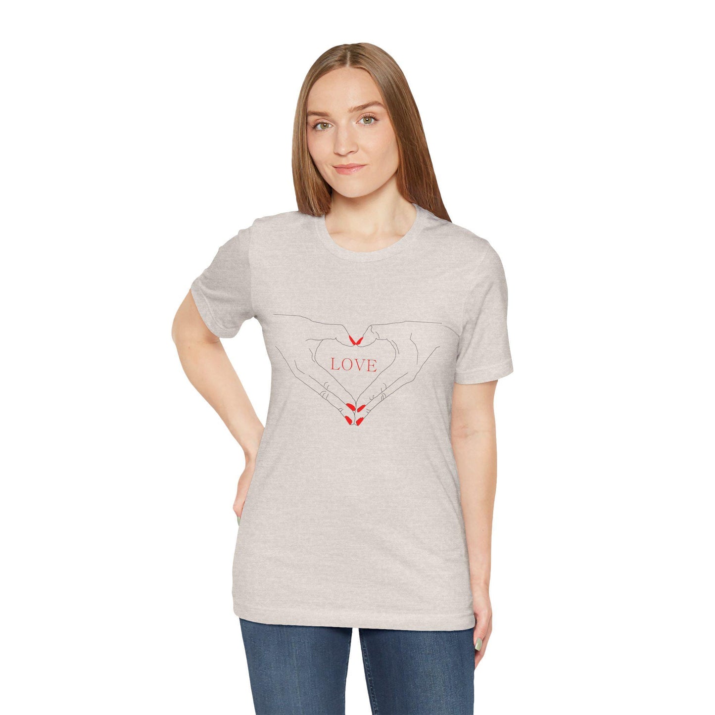 I Heart Love Hands Unisex Jersey Tee, Cute Couple Shirt, Gift for Her, Gift for Him, Valentine's Day Gift, Everyday Casual Wear
