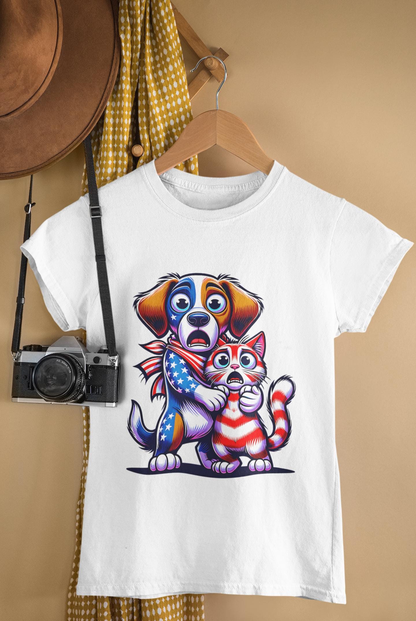 4th of July Dog and Cat T-Shirt, Men and Women Garment-Dyed Tee for July 4th, Summer BBQ, Independence Day, Red White Blue, Comfort Colors.