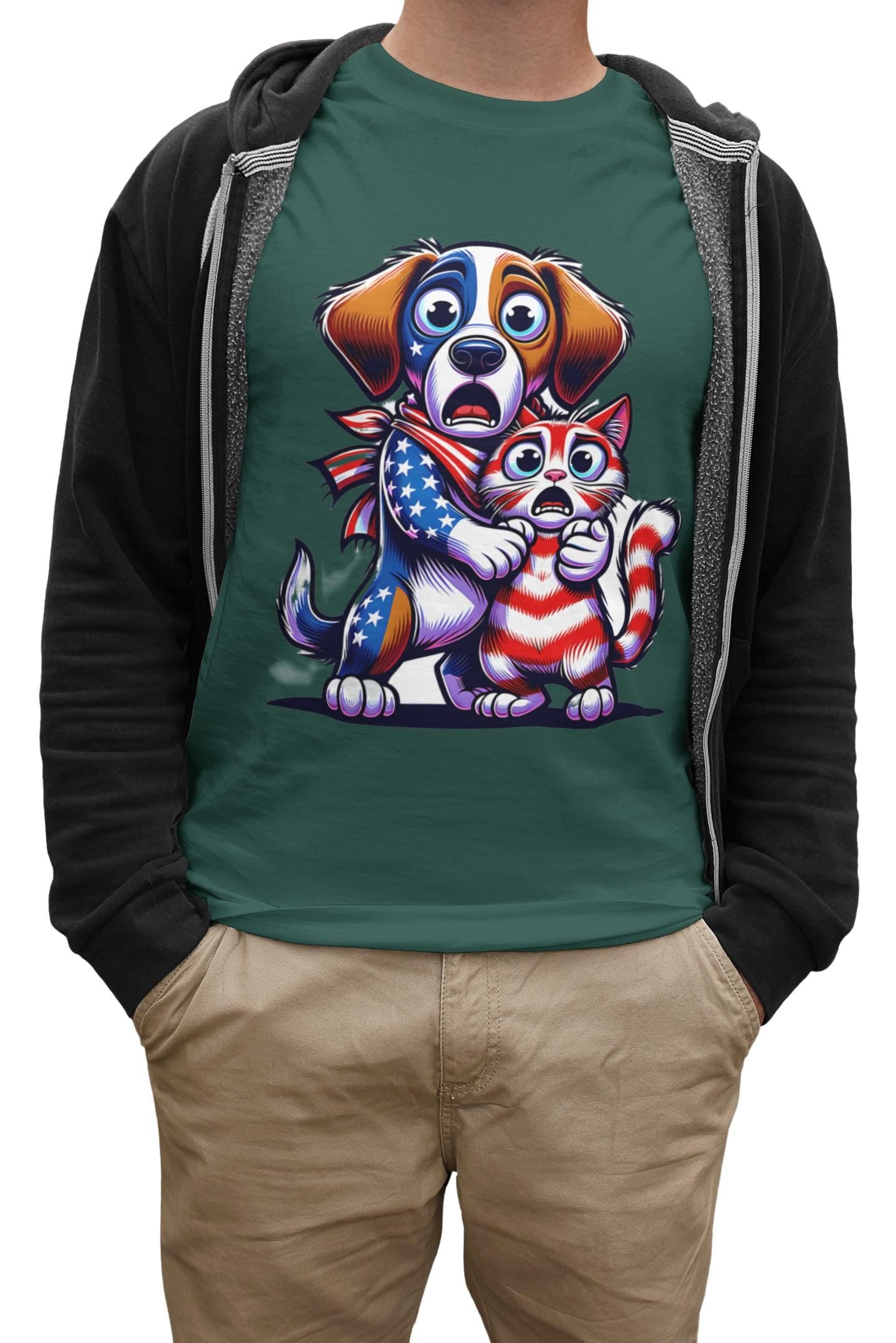 4th of July Dog and Cat T-Shirt, Men and Women Garment-Dyed Tee for July 4th, Summer BBQ, Independence Day, Red White Blue, Comfort Colors.