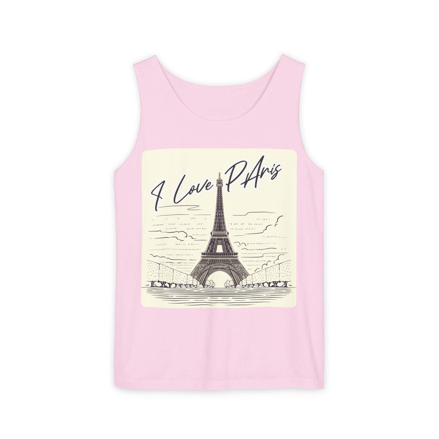 Paris Love Tank Top, Casual Fashion Top, Gift for Travelers, Summer Wardrobe Essential, Eiffel Tower Art Shirt, European Vacation Vibe Tee