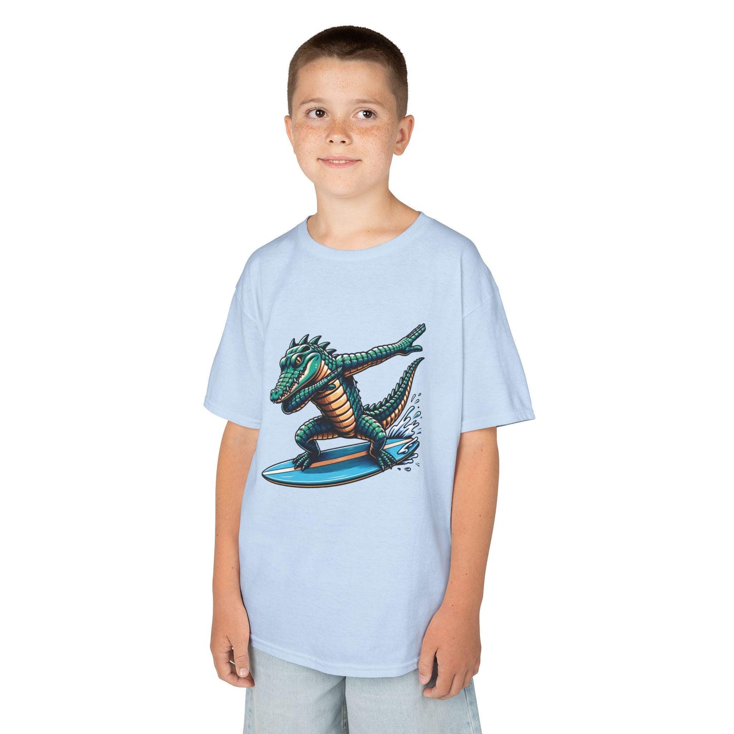 Surfing Dinosaur Kids Tee, Fun Summer Shirt, School Clothing, Back to school Tee, Cute Animal Graphic Tee, Youth Surf Shirt, Back to School