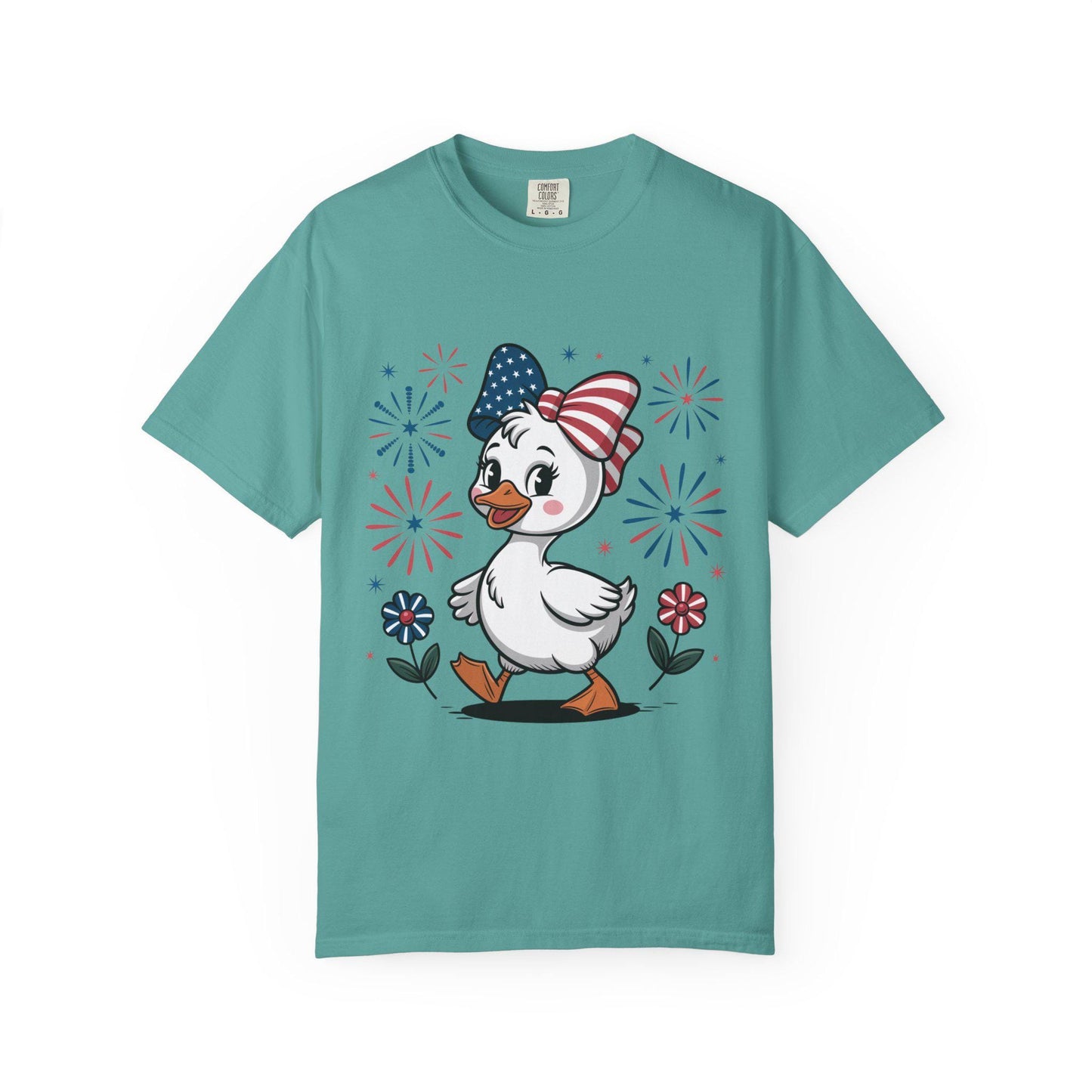 Patriotic Duck T-Shirt, Men and Women Garment-Dyed Tee for July 4th, Summer BBQ, Independence Day, Red White Blue, Comfort Colors Wear.