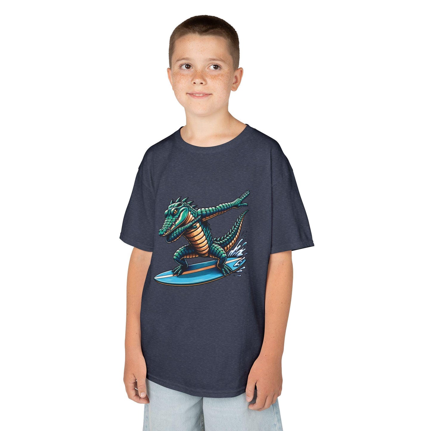 Surfing Dinosaur Kids Tee, Fun Summer Shirt, School Clothing, Back to school Tee, Cute Animal Graphic Tee, Youth Surf Shirt, Back to School