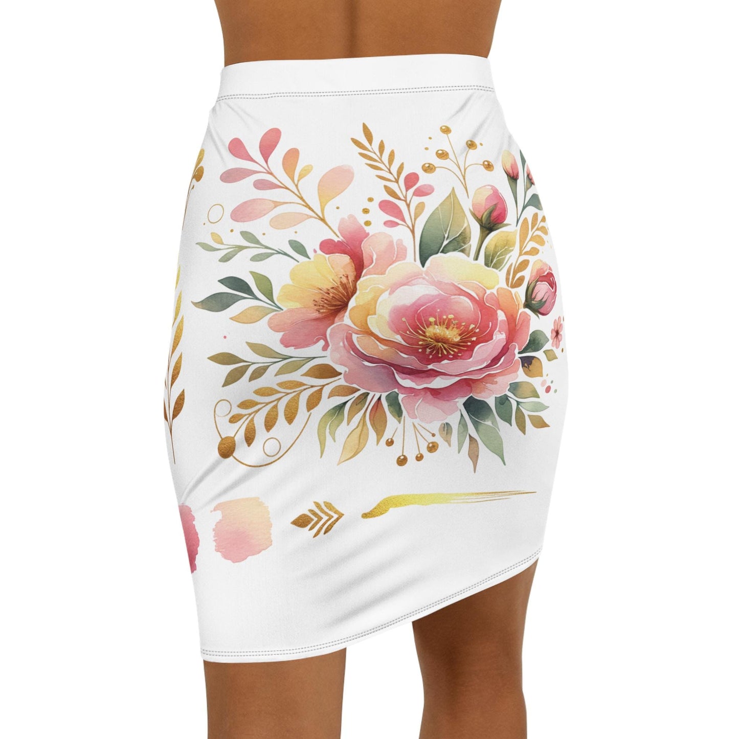 Floral Women's Pencil Skirt, AOP Skirt, Stylish Mid-Waisted Boho Skirt for Casual Outings, Vibrant Summer Fashion, AOP Design, Beach Day