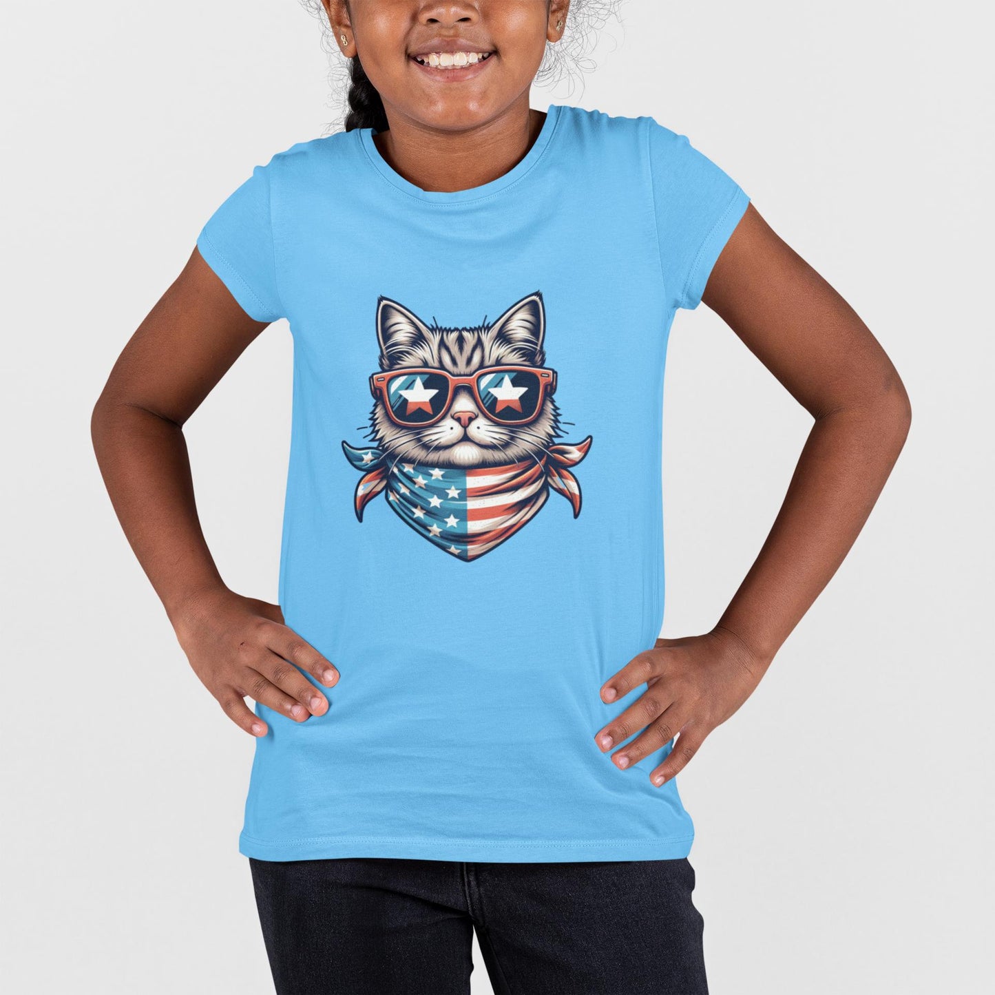 American Cool Cat 4th of July T-Shirt, July 4th Tee, Summer BBQ, Independence Day, Red White Blue, Comfort Colors, Back to School Clothing