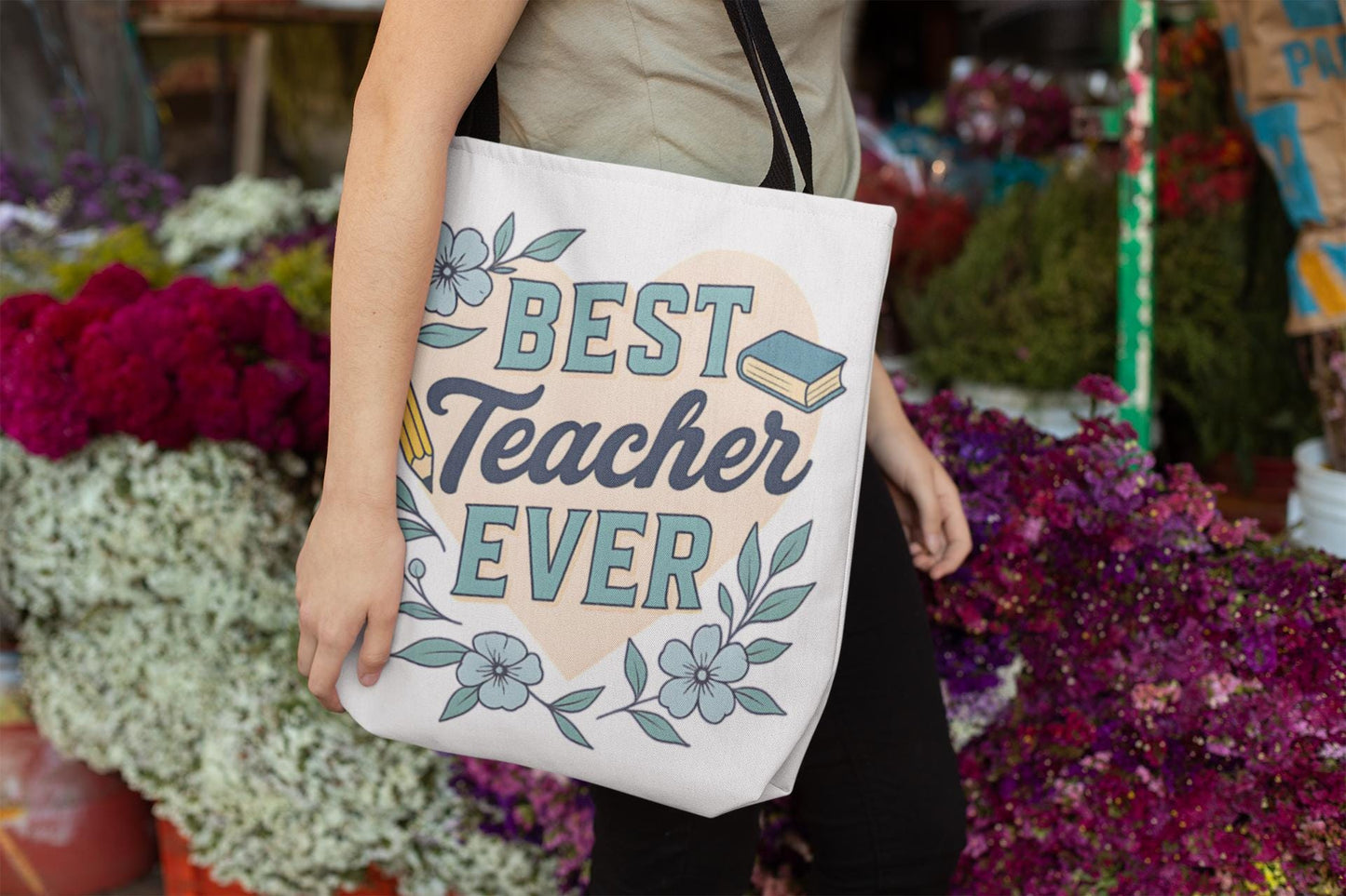Best Teacher Ever Tote Bag - Stylish Carryall for Teacher, School Event, College, Eco-Friendly, Gift for Teacher Appreciation Back to School