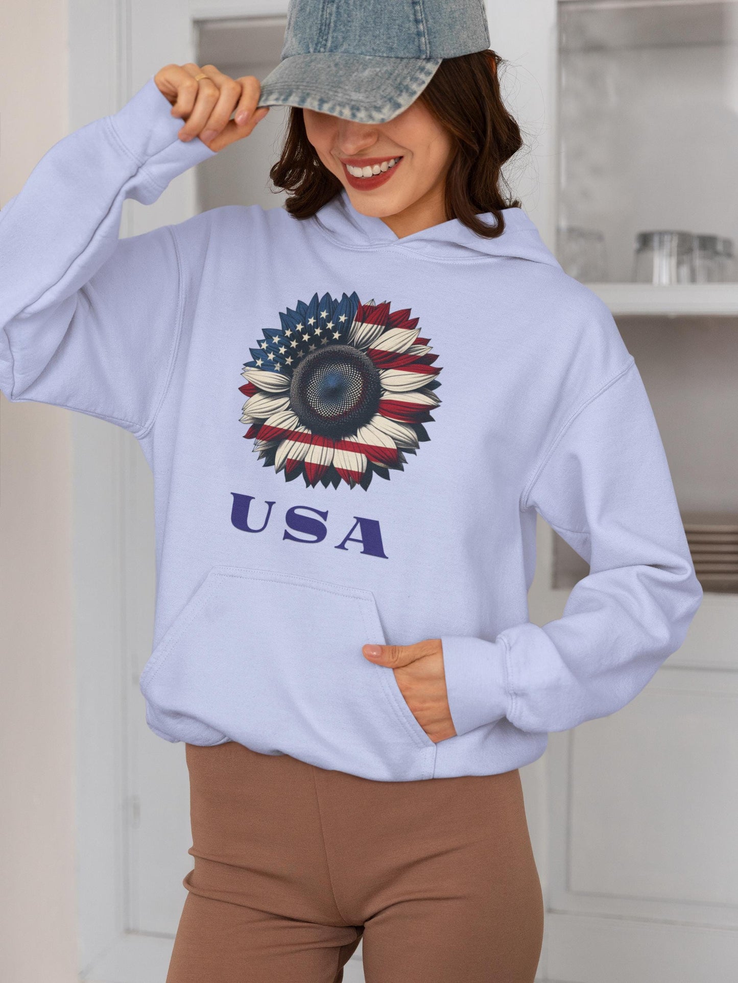 Patriotic USA Hoodie, Unisex Heavy Blend™ Sweatshirt, American Flag Apparel, 4th of July Gift, Cozy Casual Wear Sunflower Hoodie