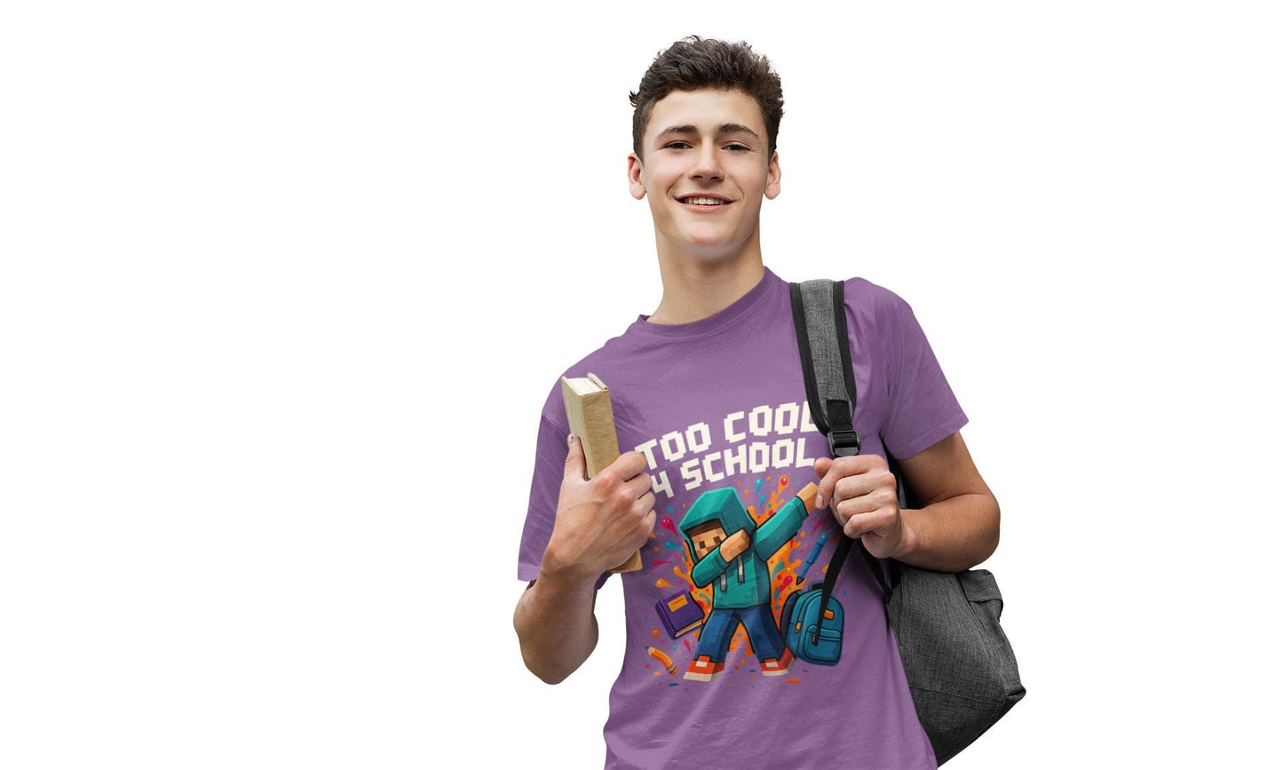 Minecraft Inspired Too Cool 4 School Youth T-Shirt, Kids Tee, Back to School Gift for Students, Welcome Back T-Shirt, Back-to-School T-Shirt