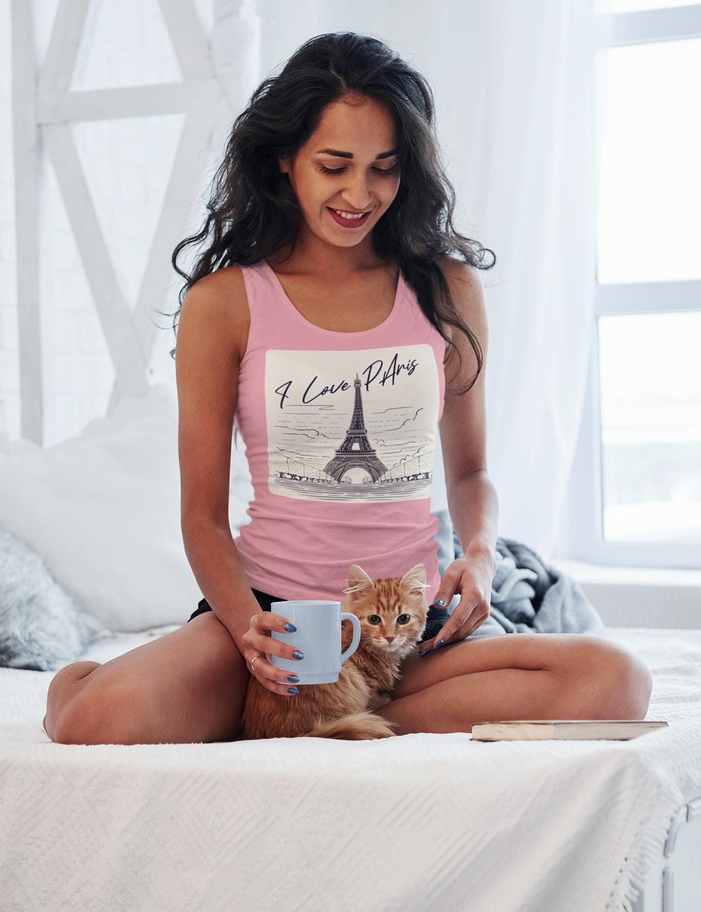 Paris Love Tank Top, Casual Fashion Top, Gift for Travelers, Summer Wardrobe Essential, Eiffel Tower Art Shirt, European Vacation Vibe Tee