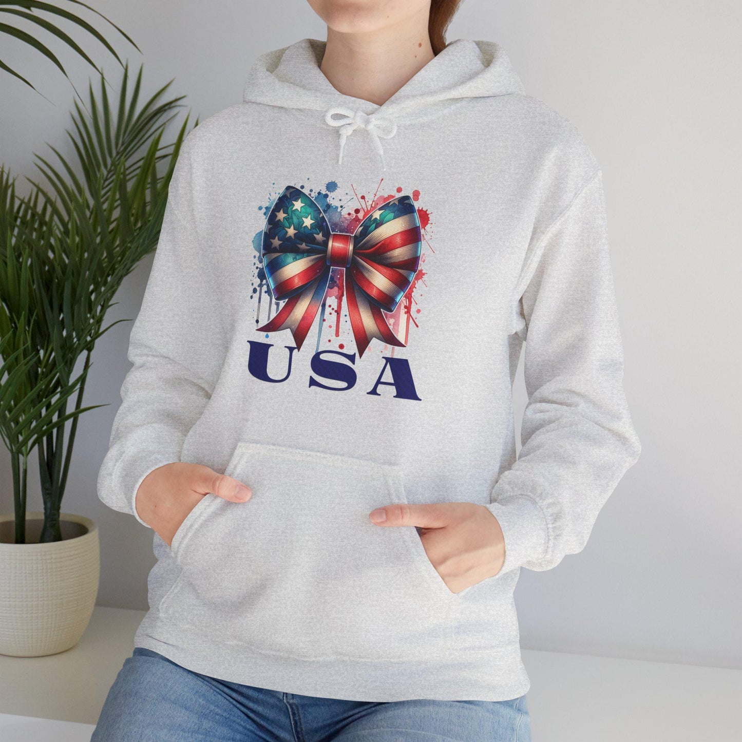 Patriotic Bow Hoodie - USA Design, Fourth of July, Independence Day, Gift for Her, Cozy Sweatshirt, Summer Style, Holiday Apparel