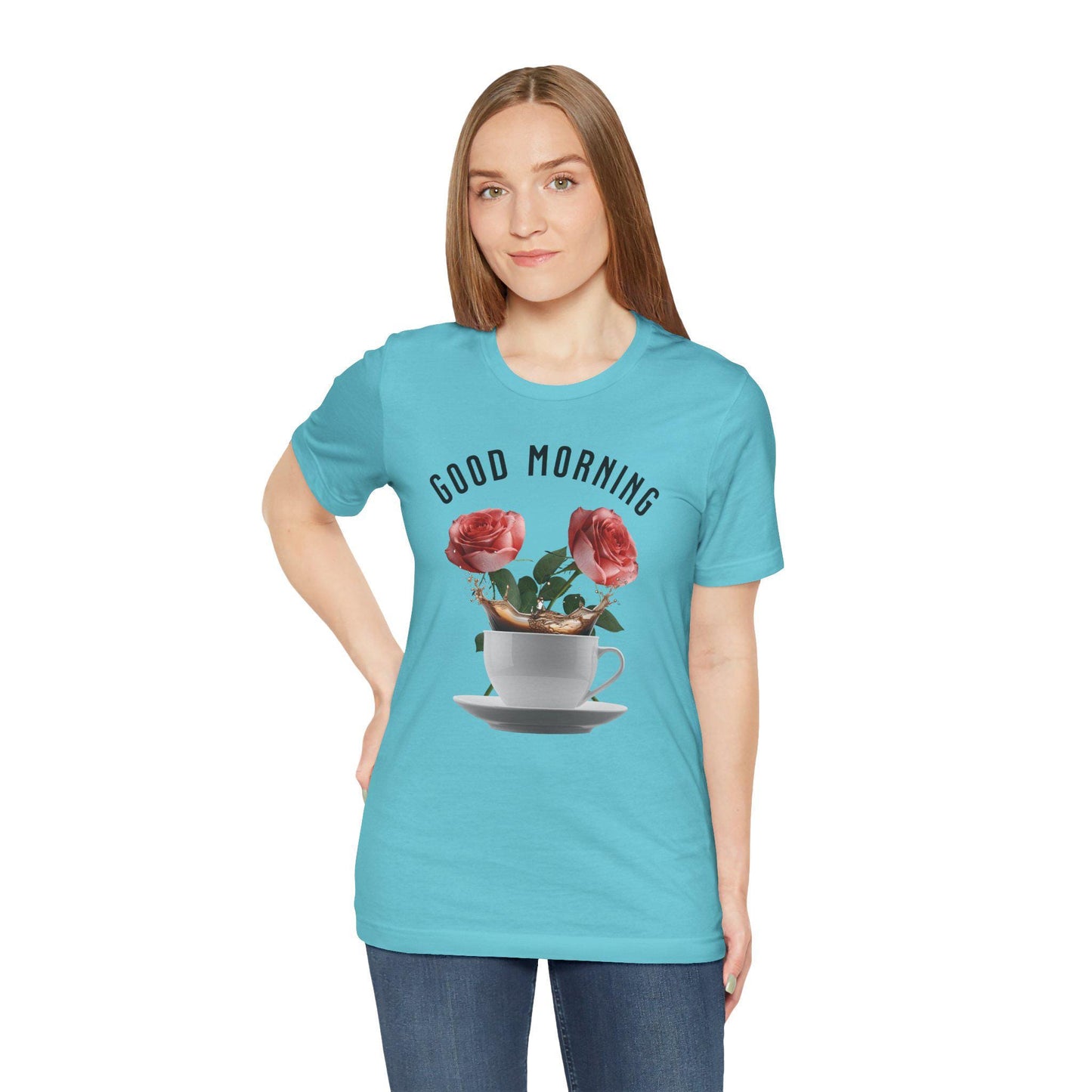 Good Morning Floral Coffee Tee, Unisex Jersey Short Sleeve Tee, Inspirational Gift, Birthday Gift, Casual Wear, Spring Vibes