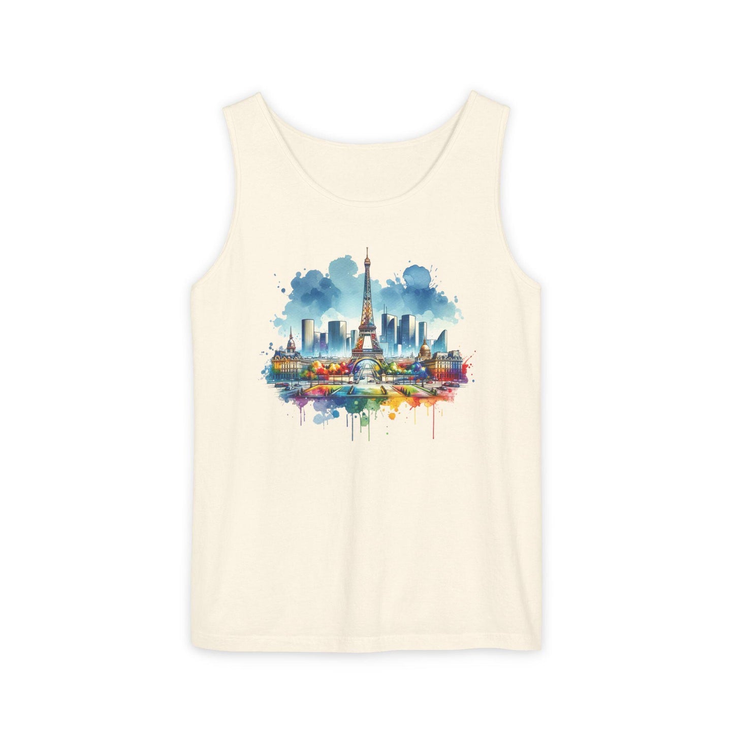 Paris en Couleur Tank Top, Eiffel Tower Art Shirt, Vacation Vibe Tee, Summer Wardrobe Essential, Casual Holiday Weekend Wear