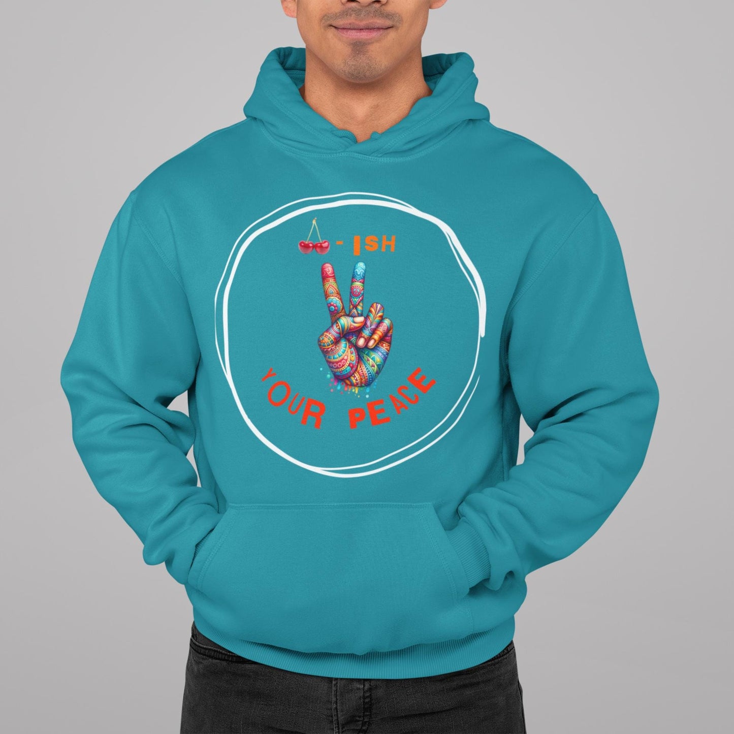 Cherrish Your Peace Sign Unisex Hoodie with Vibrant Design, Cozy Sweatshirt for Everyday Wear, Perfect Gift for Activists, Casual Streetwear