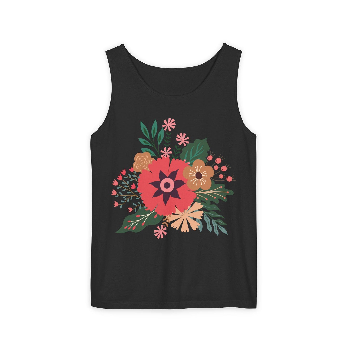 Boho Floral Tank Top, Soft Cotton Summer Tee, Boho Chic Top, Gift for Her, Casual Wear, Fun Vibes Shirt, Comfort Color, Summer Style Blouse,