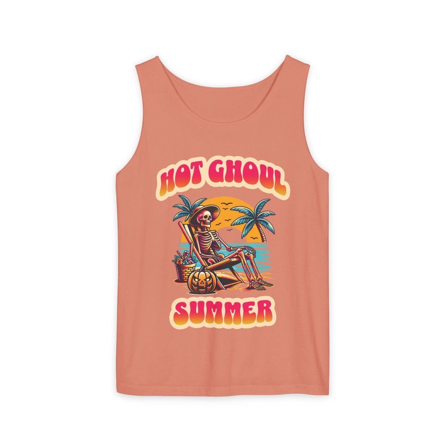 Summerween Hot Ghoul Summer Tank Top, Unisex Garment-Dyed Tank Top, Funny Monster Beach Party, Spooky Vacation Tank Top, Trendy Spooky Ghoul