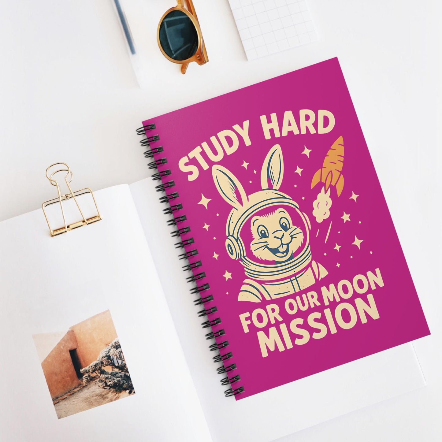 Astronaut Bunny Spiral Notebook - Study Hard for Our Moon Mission, Students Teachers STEM Gift Cute, Study Notes Planner Back to School