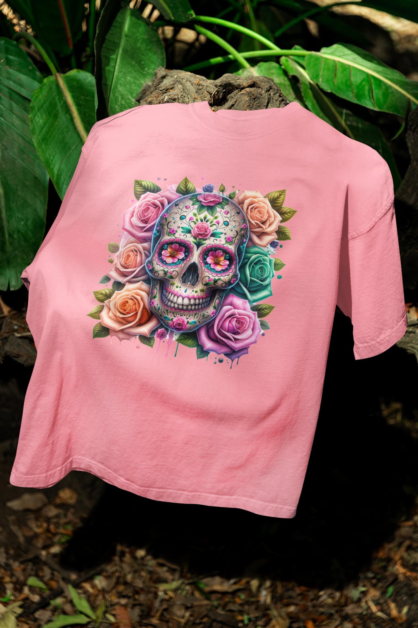 Boho Floral Skull Graphic T-Shirt - Unisex Short Sleeve Shirt, Floral Apparel, Boho Fun Gift, Casual Wear, Trendy T-Shirt, Flirty Fun Tee