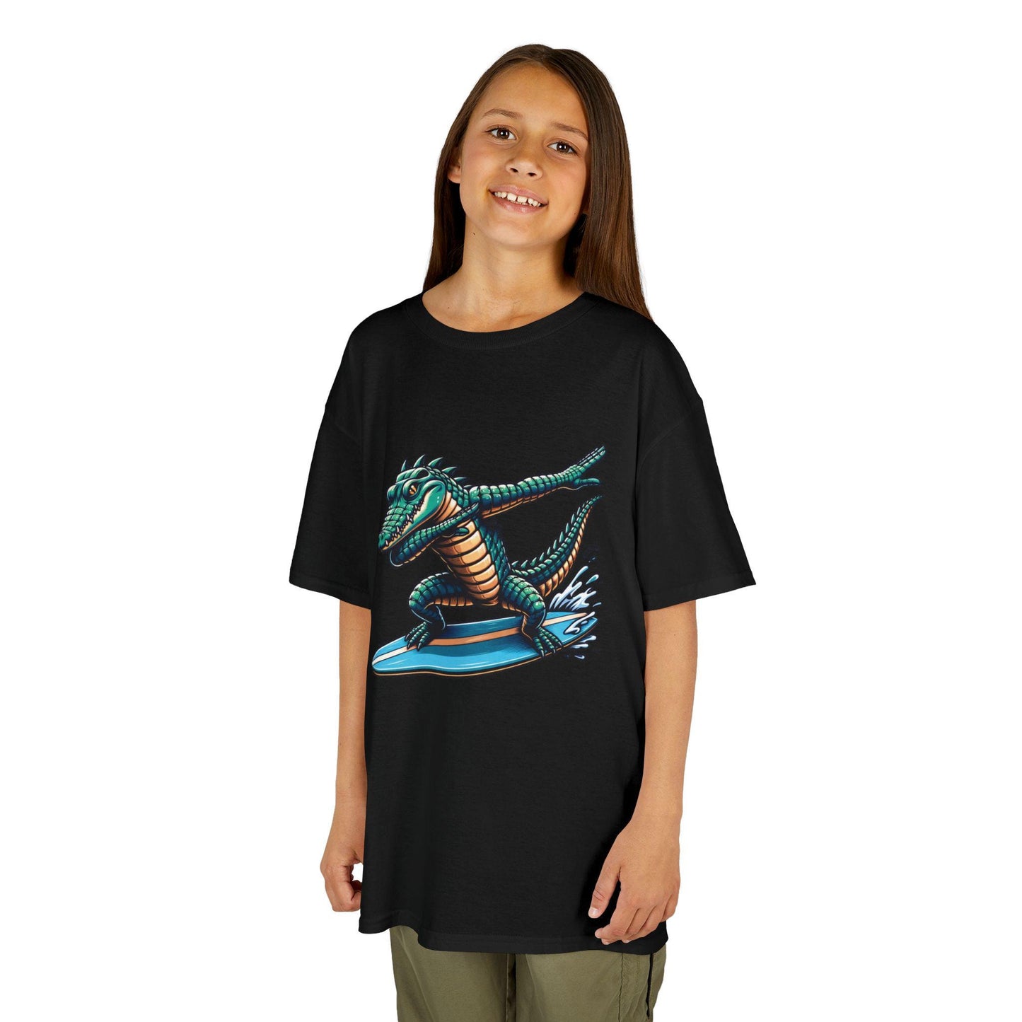 Surfing Dinosaur Kids Tee, Fun Summer Shirt, School Clothing, Back to school Tee, Cute Animal Graphic Tee, Youth Surf Shirt, Back to School