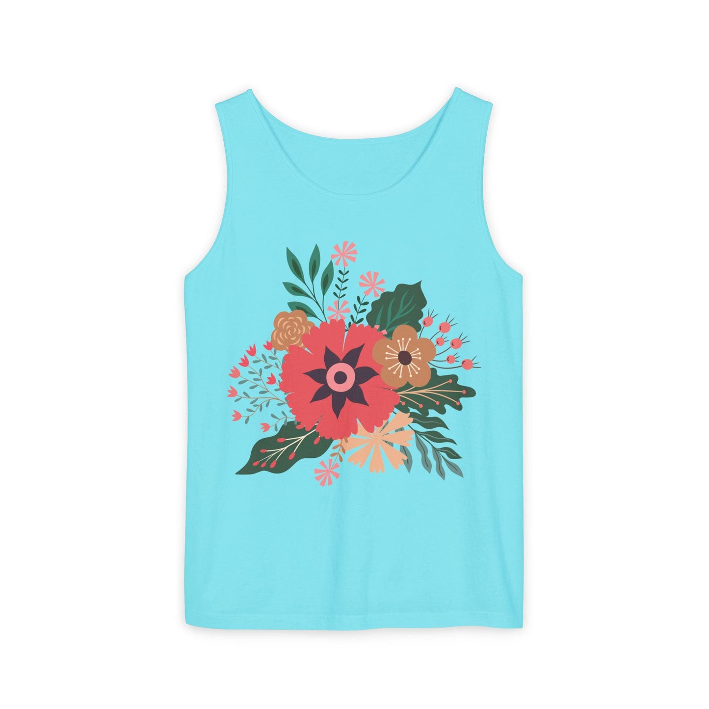 Boho Floral Tank Top, Soft Cotton Summer Tee, Boho Chic Top, Gift for Her, Casual Wear, Fun Vibes Shirt, Comfort Color, Summer Style Blouse,
