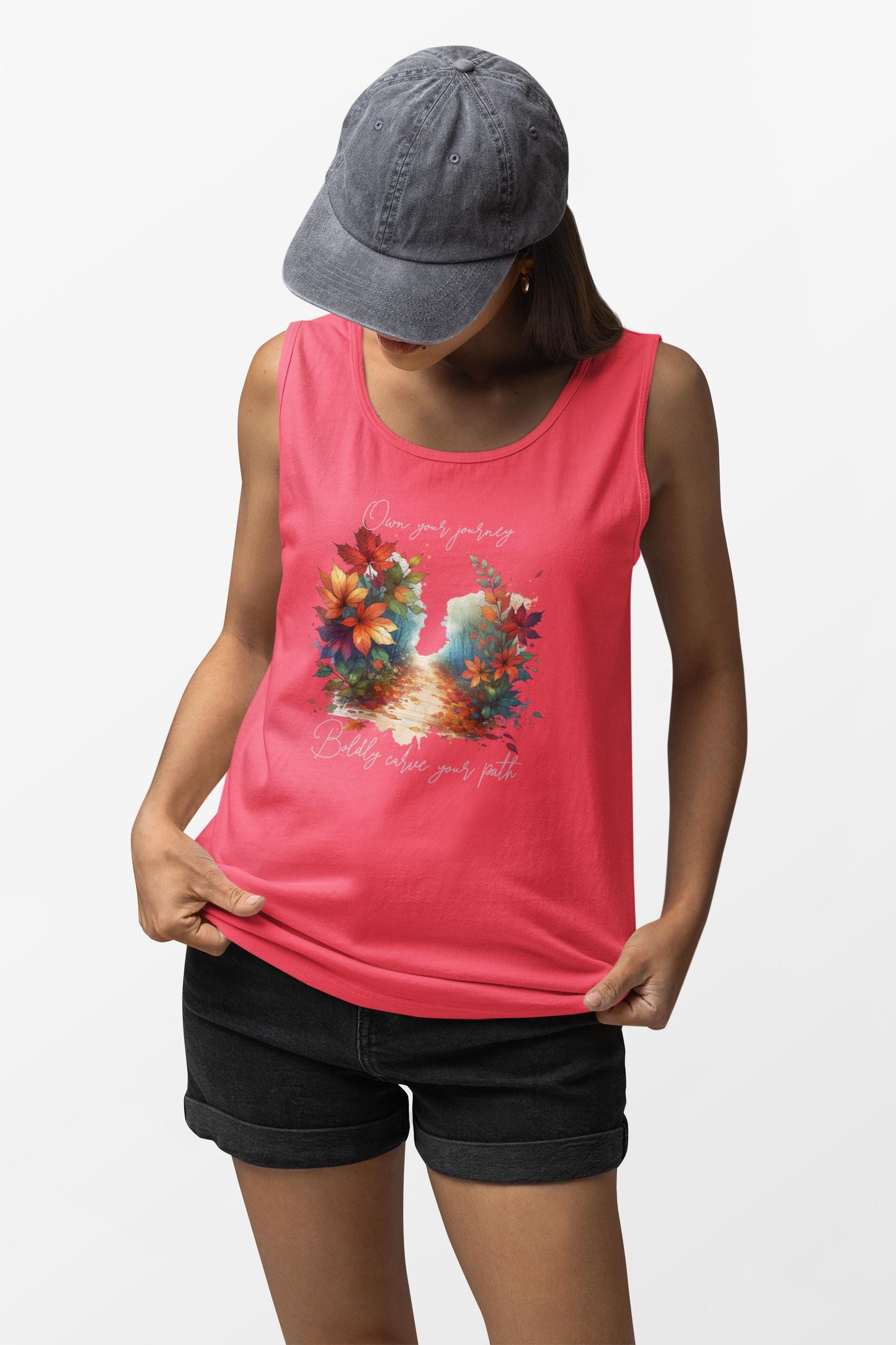 Colorful Autumn Tank Top, Own Your Journey & Boldly Carve Your Path Top, Nature Vibe, Inspiring Boho Casual Wear Top, Comfort Colors